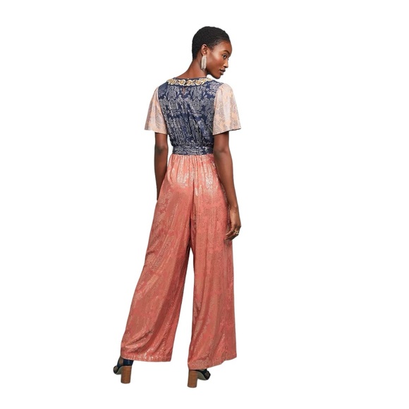 Anthropologie Akemi + Kin Sofia Metallic Jumpsuit Sz 14 - Picture 2 of 16
